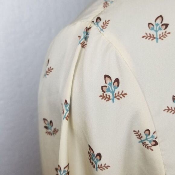 70s Vintage Beige Button Up Collar Brown Floral Print Shirt Size Small Medium - Picture 5 of 7